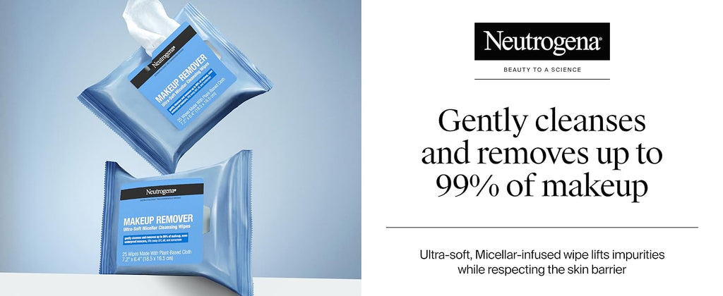 Neutrogena Makeup Remover Wipes - Ultra-Soft Micellar Cleansing Wipes, Twin Pack (50 Count)