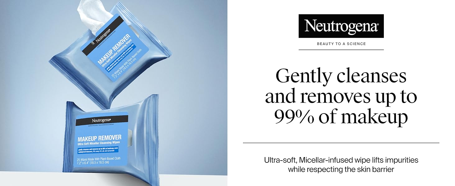 Neutrogena Makeup Remover Wipes - Ultra-Soft Micellar Cleansing Wipes, Twin Pack (50 Count)