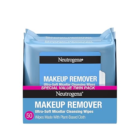 Neutrogena Makeup Remover Wipes - Ultra-Soft Micellar Cleansing Wipes, Twin Pack (50 Count)