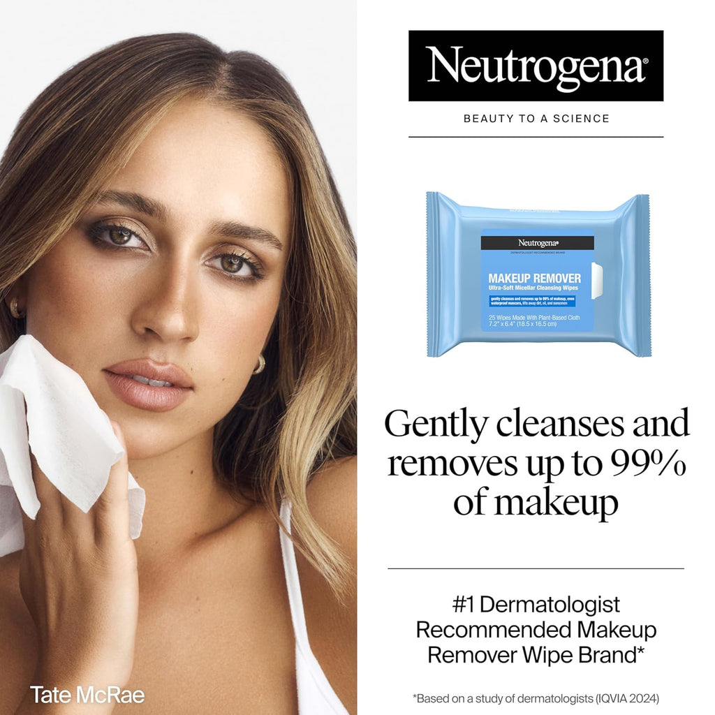 Neutrogena Makeup Remover Wipes - Ultra-Soft Micellar Cleansing Wipes, Twin Pack (50 Count)